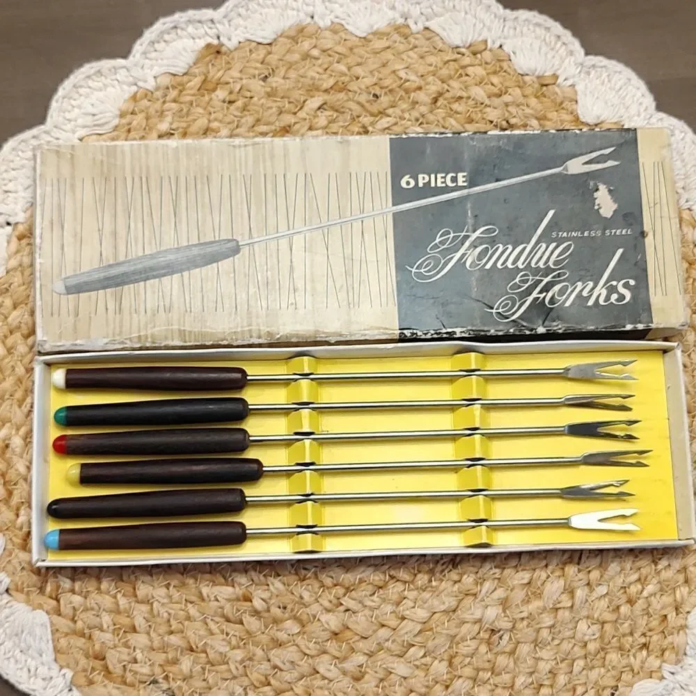 Vintage 6-Piece Stainless Steel Fondue Forks Original Box